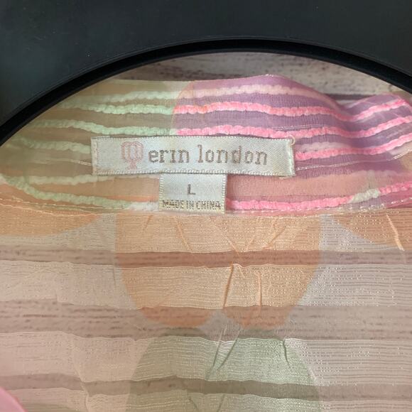 Erin London Pastel Floral Sheer Textured Button Down Jacket Spring Shirt Size L - Picture 10 of 16